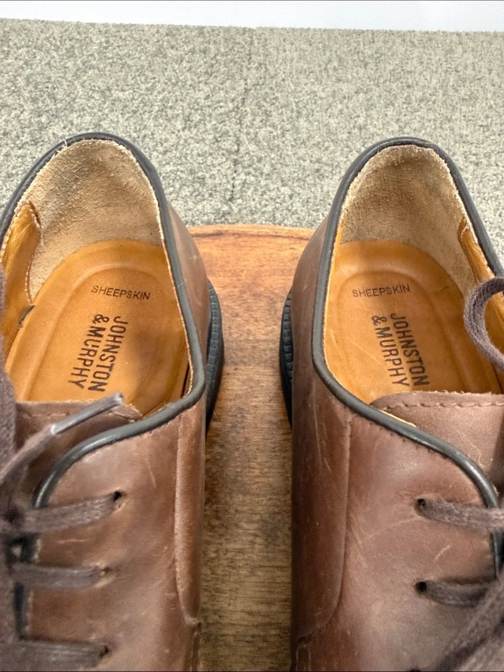 Johnston & Murphy Shoes Mens 10.5 M Classic Brown Leather Derby Plain Toe